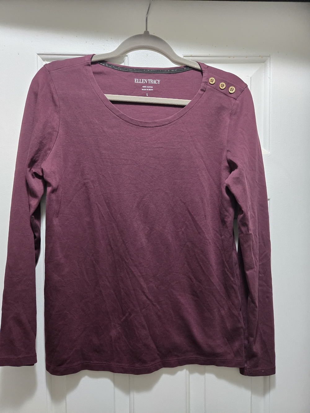 Ellen Tracy Women's Long-Sleeve Scoop Neck Top in Plum